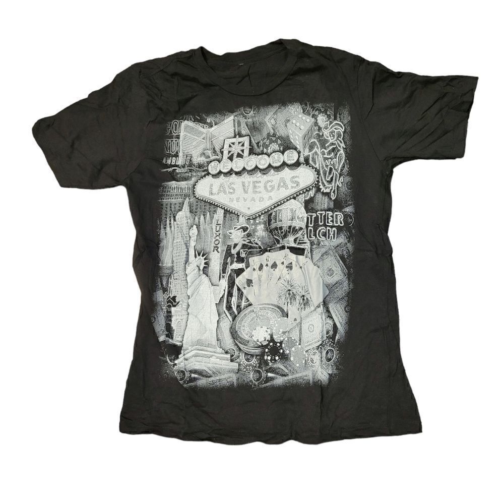 Vintage Y2K Las Vegas Black Funny Graphic Top Tee T-shirt Size: M